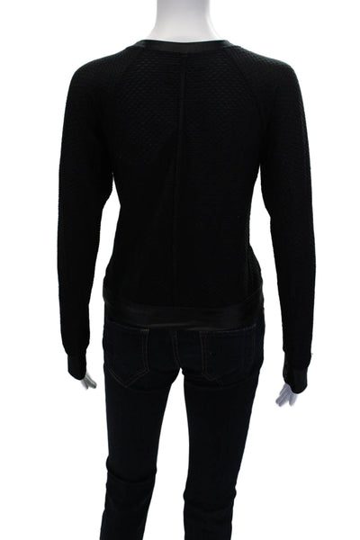 Koral Womens Textured Crew Neck Long Sleeve Pullover Top Black Size Small