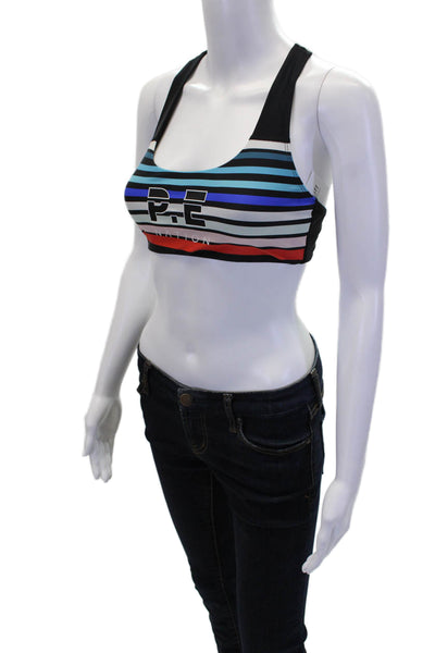PE Nation Womens Striped Scoop Neck Racerback Sports Bra Black Multicolor Sz XS