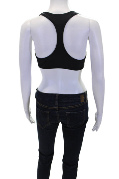 PE Nation Womens Striped Scoop Neck Racerback Sports Bra Black Multicolor Sz XS