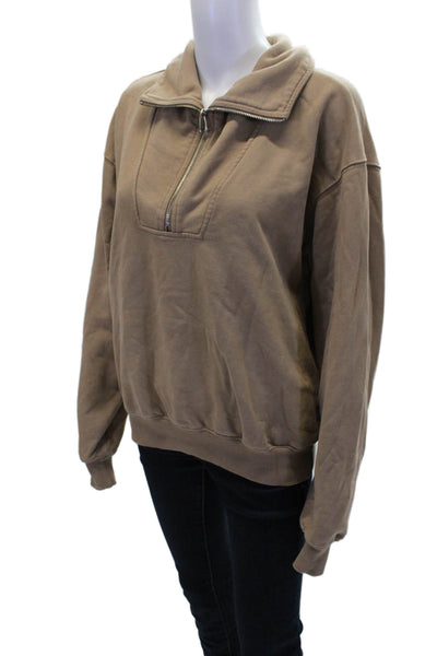 Good American Womens Cotton Half Zip Collar Long Sleeve Sweatshirt Brown Size 0