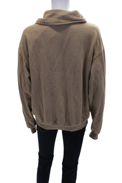 Good American Womens Cotton Half Zip Collar Long Sleeve Sweatshirt Brown Size 0