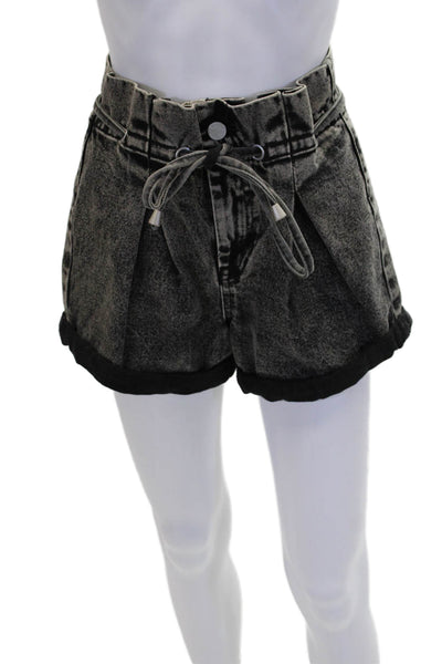 Blank NYC Womens High Rise Belt Cuff Mini Denim Shorts Faded Black Size 24