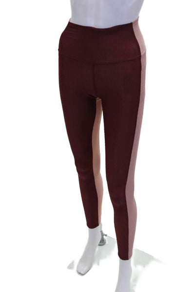 Beach Riot Womens Color Block Ribbed High Rise Pants Leggings Red Size XS