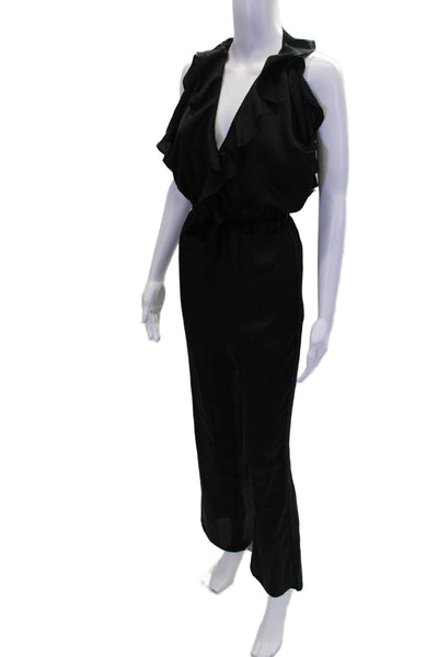 For Love And Lemons Womens Ruffle V-Neck Open Back Jumpsuit Black Size XS