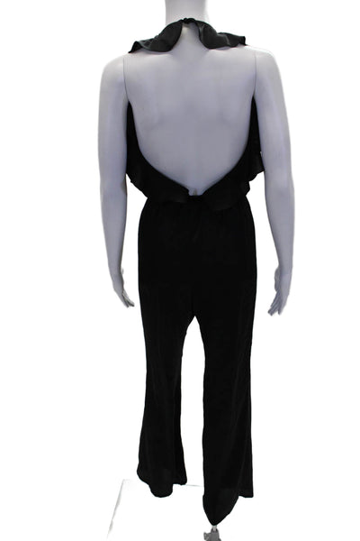 For Love And Lemons Womens Ruffle V-Neck Open Back Jumpsuit Black Size XS