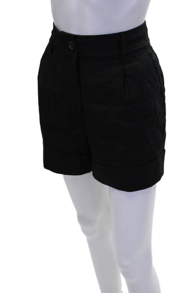 J Crew Womens Linen Pleated Cuffed Hem Casual Shorts Black Size 8