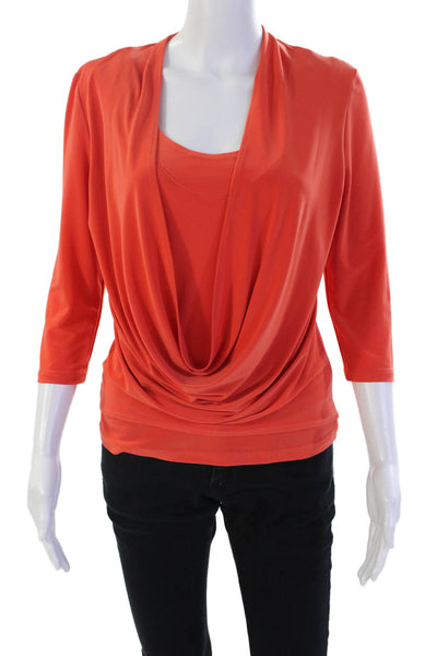 Joseph Ribkoff Womens Cowl Neck 3/4 Sleeve Blouse Neon Orange 6