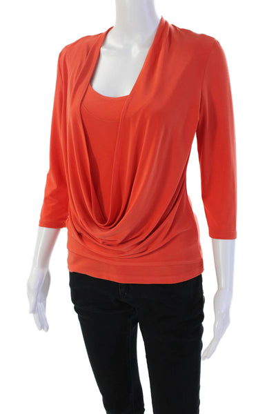 Joseph Ribkoff Womens Cowl Neck 3/4 Sleeve Blouse Neon Orange 6