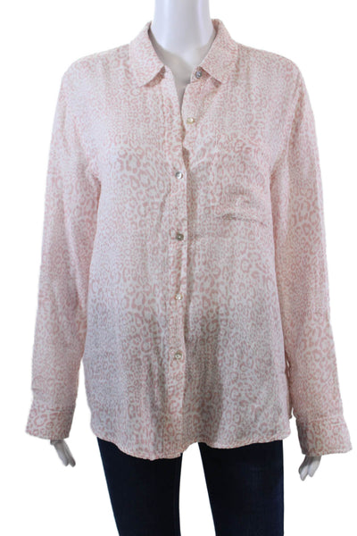 Rails Womens Cotton Leopard Print Long Sleeve Button Down Shirt Pink Size M