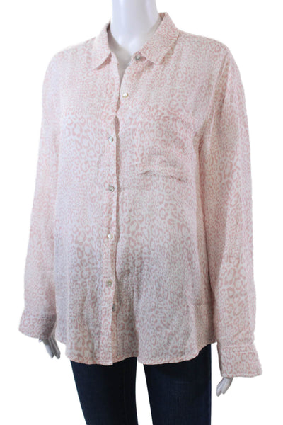 Rails Womens Cotton Leopard Print Long Sleeve Button Down Shirt Pink Size M