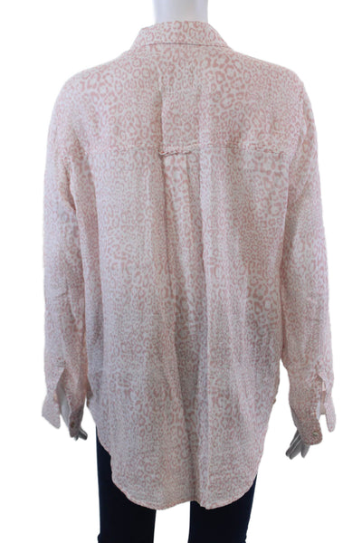 Rails Womens Cotton Leopard Print Long Sleeve Button Down Shirt Pink Size M