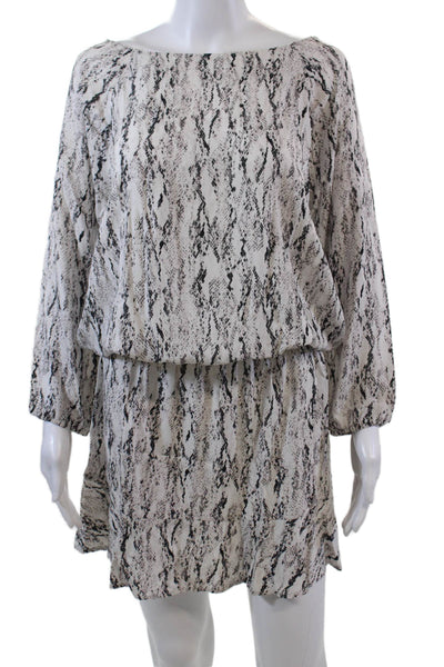 Soft Joie Womens Snakeskin Print Scoop Neck Long Sleeve Shift Dress White Size M