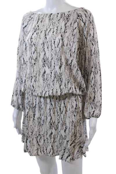 Soft Joie Womens Snakeskin Print Scoop Neck Long Sleeve Shift Dress White Size M