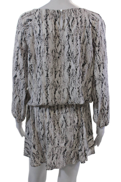 Soft Joie Womens Snakeskin Print Scoop Neck Long Sleeve Shift Dress White Size M