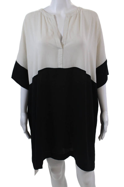 BCBGMAXAZRIA Womens Short Sleeve V Neck Mini Shift Dress Black White Size XS/S