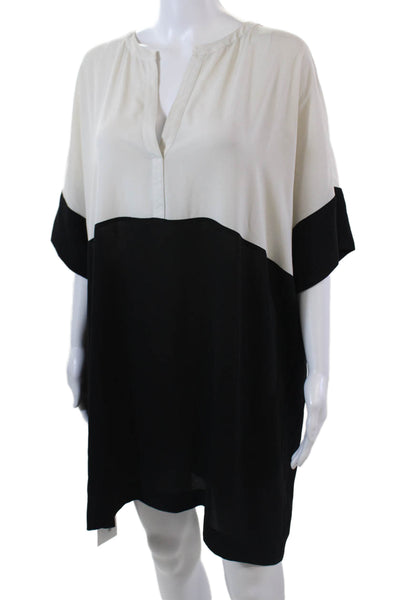 BCBGMAXAZRIA Womens Short Sleeve V Neck Mini Shift Dress Black White Size XS/S