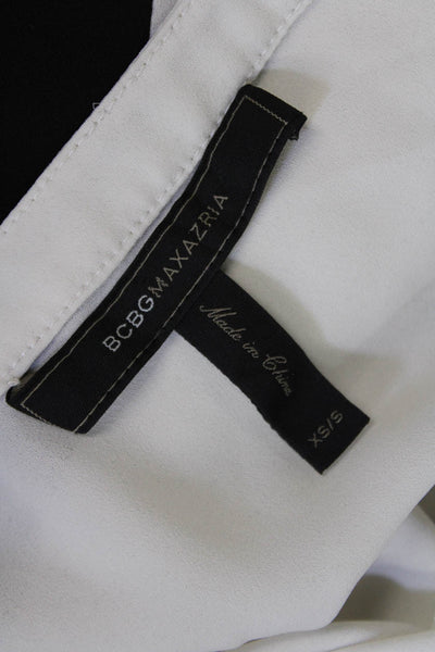 BCBGMAXAZRIA Womens Short Sleeve V Neck Mini Shift Dress Black White Size XS/S