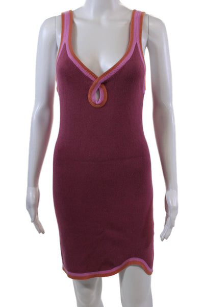 FP Beach Womens Sleeveless V Neck Keyhole Ribbed Mini Dress Pink Size Medium