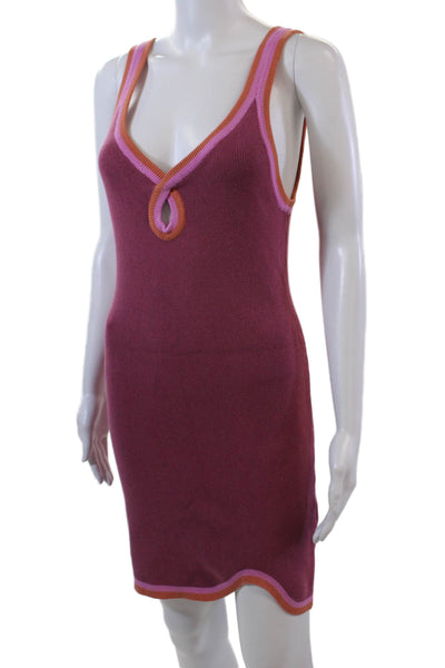 FP Beach Womens Sleeveless V Neck Keyhole Ribbed Mini Dress Pink Size Medium