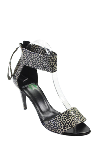 Pierre Hardy Womens Animal Print Zippered Ankle Strap High Heels Black Size 8.5