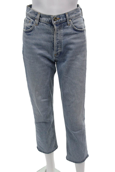 Goldsign Womens Cotton Buttoned Light Wash High-Rise Straight Jeans Blue Size 26