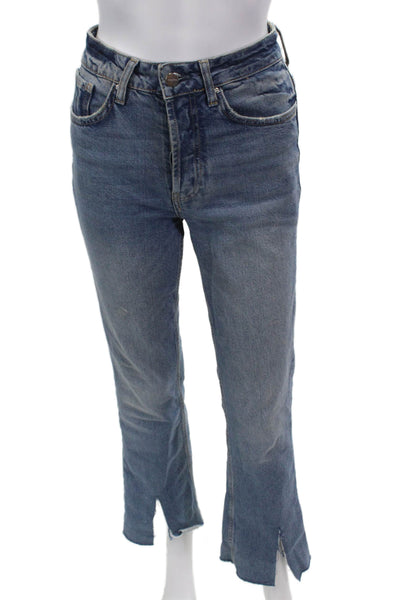 Anine Bing Womens Cotton Medium Wash Buttoned High-Rise Jeans Blue Size 25