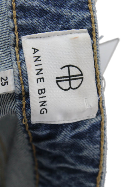 Anine Bing Womens Cotton Medium Wash Buttoned High-Rise Jeans Blue Size 25