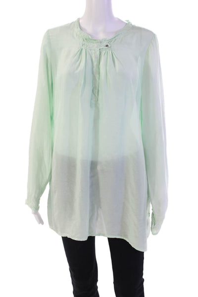 Pete & Greta Womens Silk Long Sleeve Pleated Detail Blouse Mint Green Size S