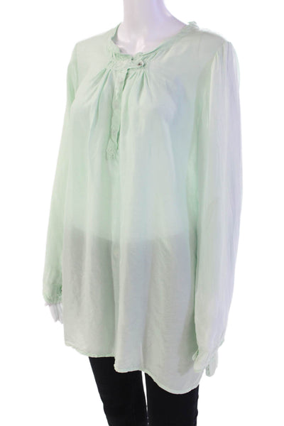 Pete & Greta Womens Silk Long Sleeve Pleated Detail Blouse Mint Green Size S