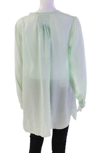 Pete & Greta Womens Silk Long Sleeve Pleated Detail Blouse Mint Green Size S