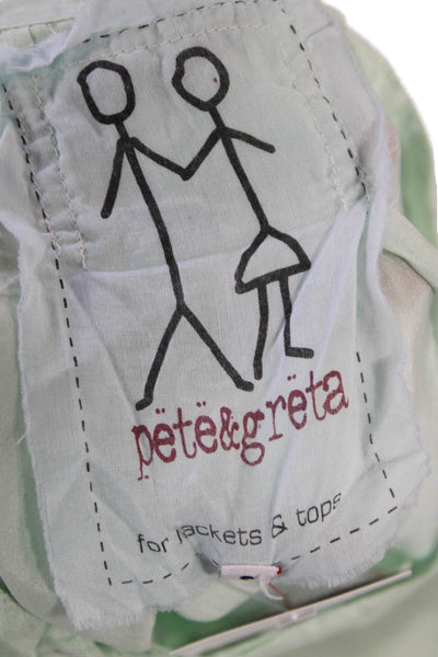 Pete & Greta Womens Silk Long Sleeve Pleated Detail Blouse Mint Green Size S