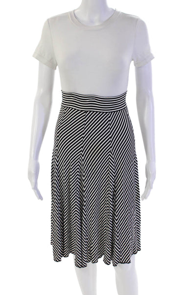 Joseph Ribkoff Womens Striped Paneled Elastic Waisted A-Line Skirt Black Size 6
