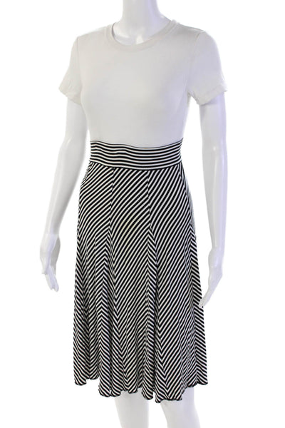 Joseph Ribkoff Womens Striped Paneled Elastic Waisted A-Line Skirt Black Size 6