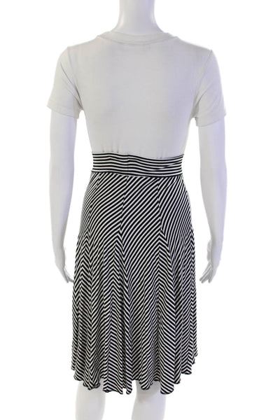 Joseph Ribkoff Womens Striped Paneled Elastic Waisted A-Line Skirt Black Size 6
