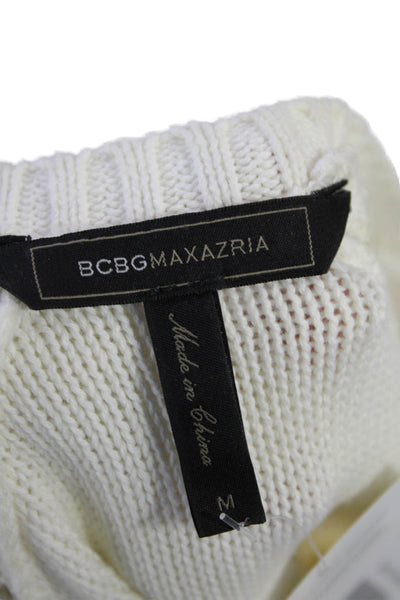 BCBGMAXAZRIA Womens Cap Sleeve Scoop Neck Fringe Knit Top White Size Medium