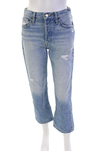 Etica Womens High Rise Fly Button Distress Straight Leg Jeans Blue Size 26