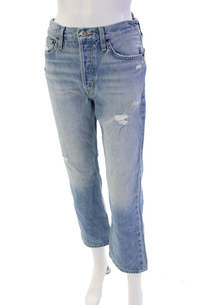 Etica Womens High Rise Fly Button Distress Straight Leg Jeans Blue Size 26