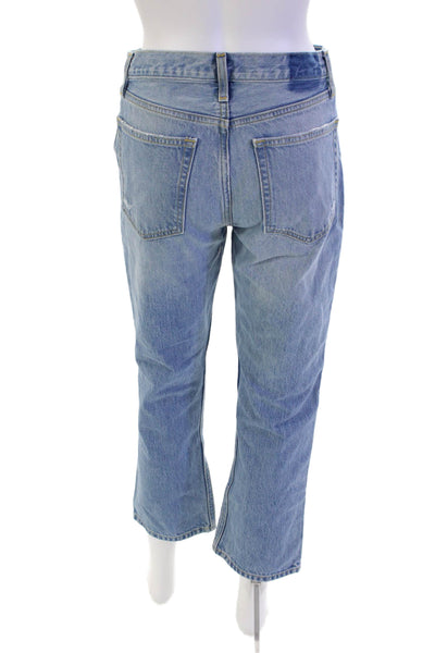 Etica Womens High Rise Fly Button Distress Straight Leg Jeans Blue Size 26