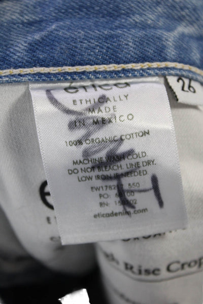 Etica Womens High Rise Fly Button Distress Straight Leg Jeans Blue Size 26