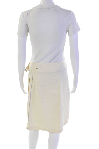 Anne Willi Womens Cotton Linen Pockets Knee Length Unlined Skirt Cream Size 0