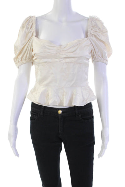 Song Of Style Womens Floral Off Shoulder Puff Sleeve Blouse Top Beige Size S