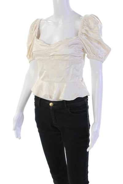 Song Of Style Womens Floral Off Shoulder Puff Sleeve Blouse Top Beige Size S