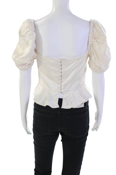Song Of Style Womens Floral Off Shoulder Puff Sleeve Blouse Top Beige Size S