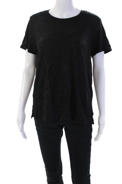 ATM Women's Round Neck Short Sleeves Sparkle Slit Hem T-Shirt Black Size L