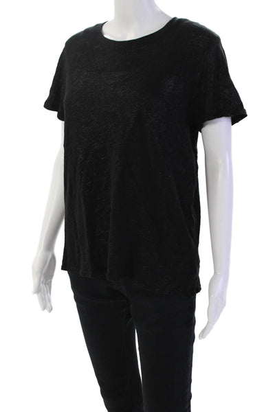 ATM Women's Round Neck Short Sleeves Sparkle Slit Hem T-Shirt Black Size L