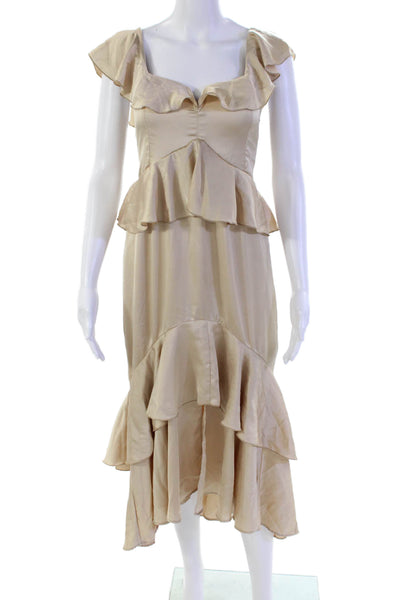 Show Me Your Mumu Womens Ruffle Trim High Low V Neck Gown Gold Size S