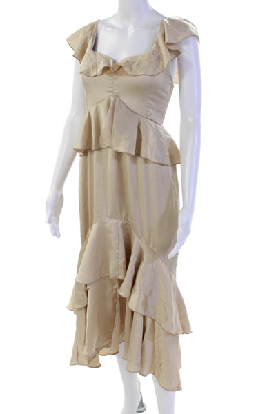 Show Me Your Mumu Womens Ruffle Trim High Low V Neck Gown Gold Size S