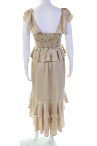 Show Me Your Mumu Womens Ruffle Trim High Low V Neck Gown Gold Size S