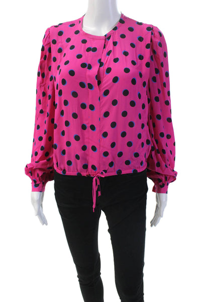 Derek Lam 10 Crosby Womens Polka Dot Print Long Sleeve Crop Blouse Pink Size 2