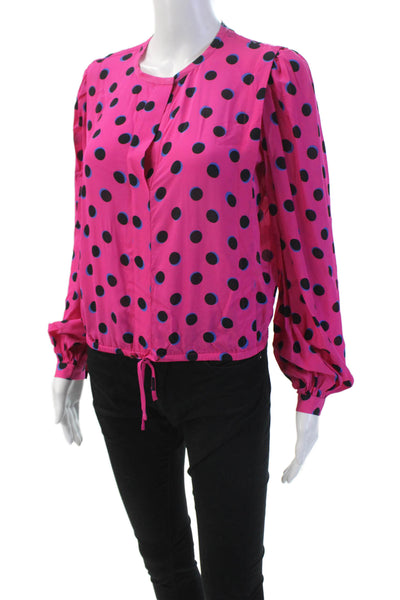 Derek Lam 10 Crosby Womens Polka Dot Print Long Sleeve Crop Blouse Pink Size 2